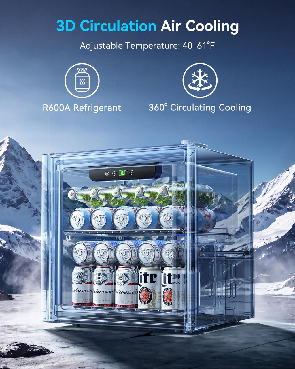 Feelfunn 2.6CuFt Beverage Refrigerator, 95 Can Mini Fridge with Glass Door