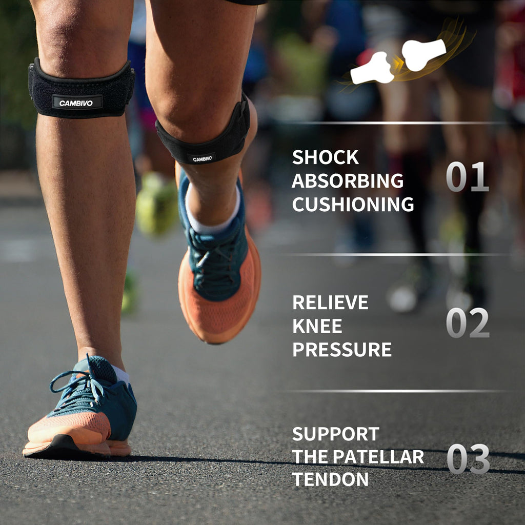 CAMBIVO 2 Pack Patella Tendon Knee Strap for Meniscus Tear & Osgood Schlatters Relief - Adjustable Knee Support for Running Stability, Jumper's Knee, Hiking & Gym Squats