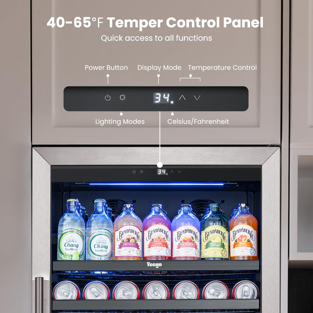 Yeego Beverage Refrigerator - 24 inch 180 Cans Beer Cooler with Glass Door