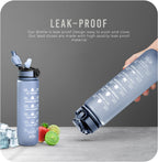 Roe Tenpo Sports Water Bottle with Straw and Time Marking, and 32OZ Capacity - Motivational and Eco-Friendly BPA-Free Bottle for Running, Gym, Yoga, Outdoors, and Camping (Style-1, Black)