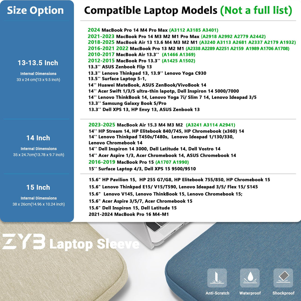 ZYB Laptop Sleeve 14 Inch, Waterproof Shockproof 14 Inch Laptop Case for 14" Notebook Lenovo Thinkpad IdeaPad, MacBook Air 15.3 2026-2023 M5 M4 M3 M2, 14" HP Dell Acer Chromebook Mac Pro 15-Black