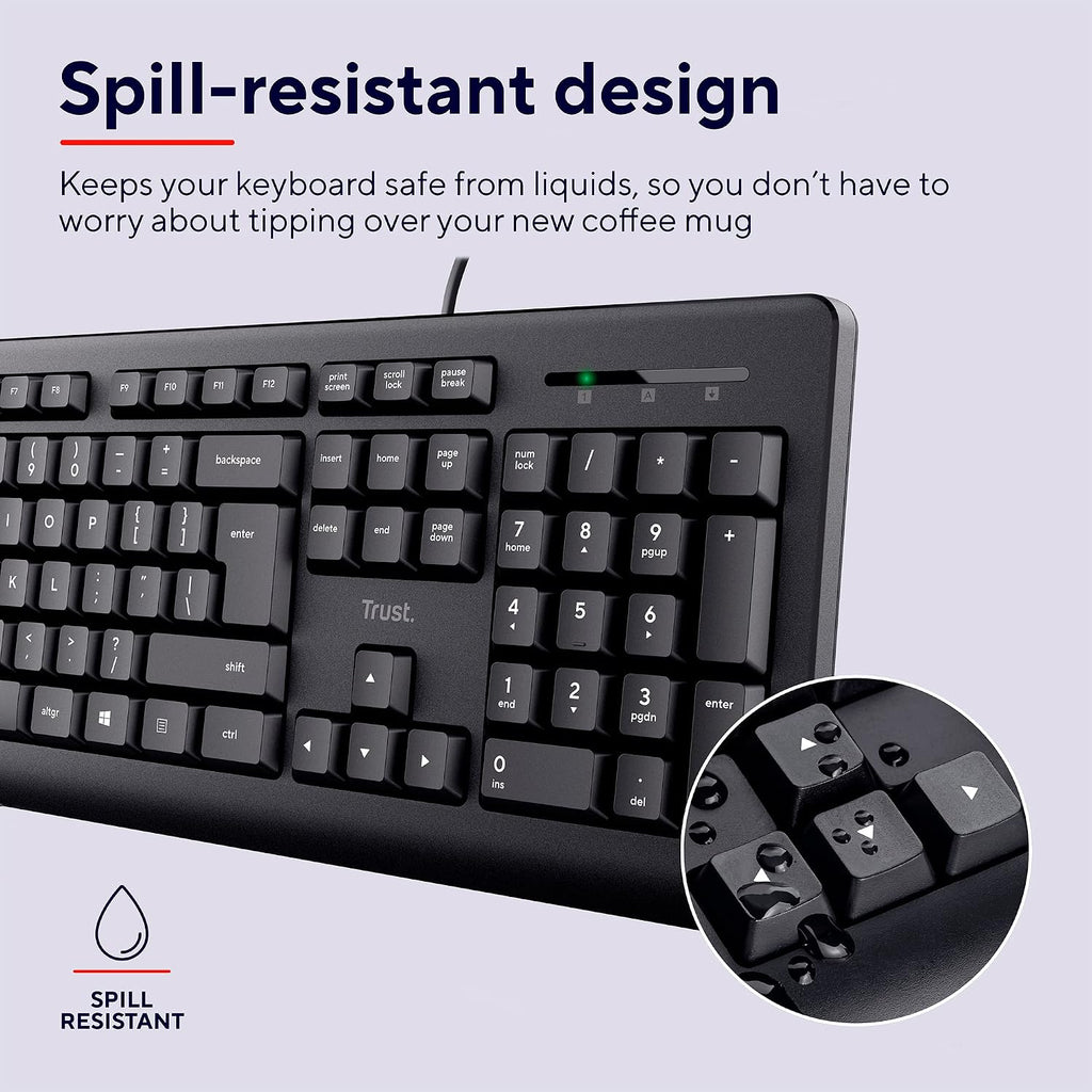 Trust Taro Wired Keyboard and Mouse Set QWERTY UK Layout, Black