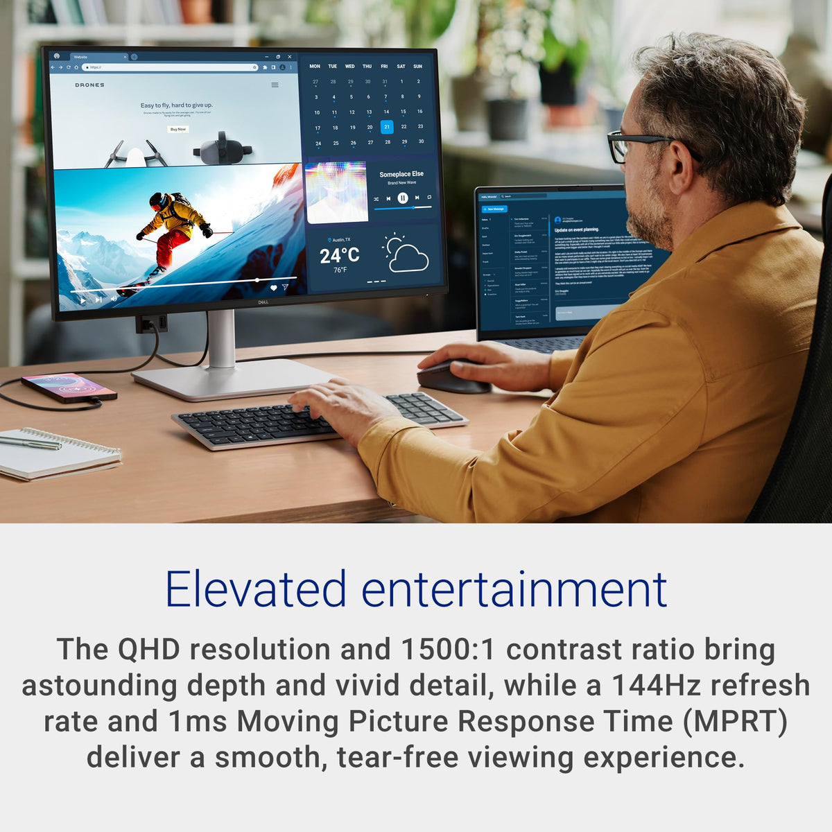 Dell 27 Plus QHD Monitor - S2725DSM - 27-inch QHD (2560x1440) 144Hz 1ms Display, 2 x 3W Speakers, HDMI/DisplayPort 1.4 Connectivity, Height/Tilt/Pivot/Swivel Adjustability, AMD FreeSync - Ash White