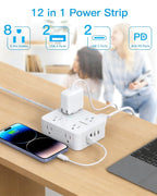 HANYCONY Surge Protector Power Strip, 10 Ft Braided Extension Cord, 1080J