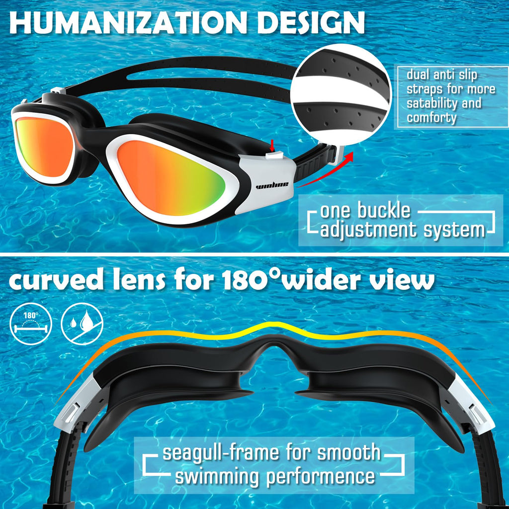 Winline Adult Swimming Goggles,Open Water Goggles Swimming Anti Fog UV Protection No Leakage Clear Vision Easy to Adjust for Adults Men Women Teenagers