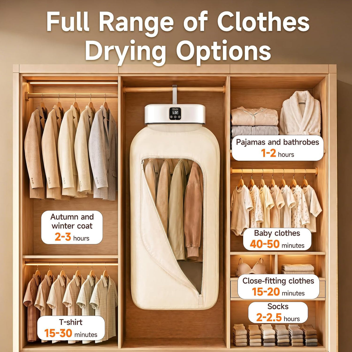 Portable Clothes Dryer, 600W Foldable Mini Dryer with 8 Timer Settings