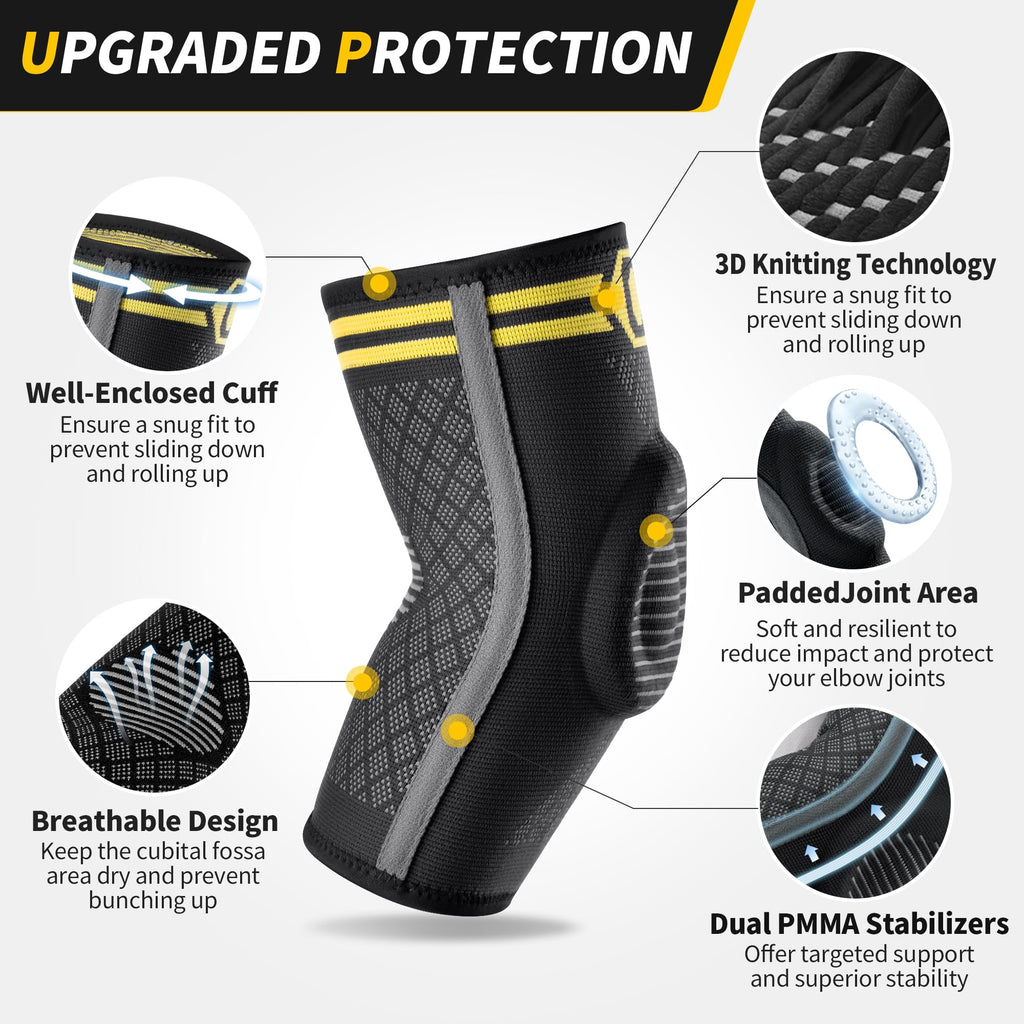 CAMBIVO Elbow Support for Men&Women 2 Pack, Upgraded Tennis Elbow Support Arm Sleeves with Gel Pad and Dual Stabilizers, Elbow Brace for Tennis, Weightlifting