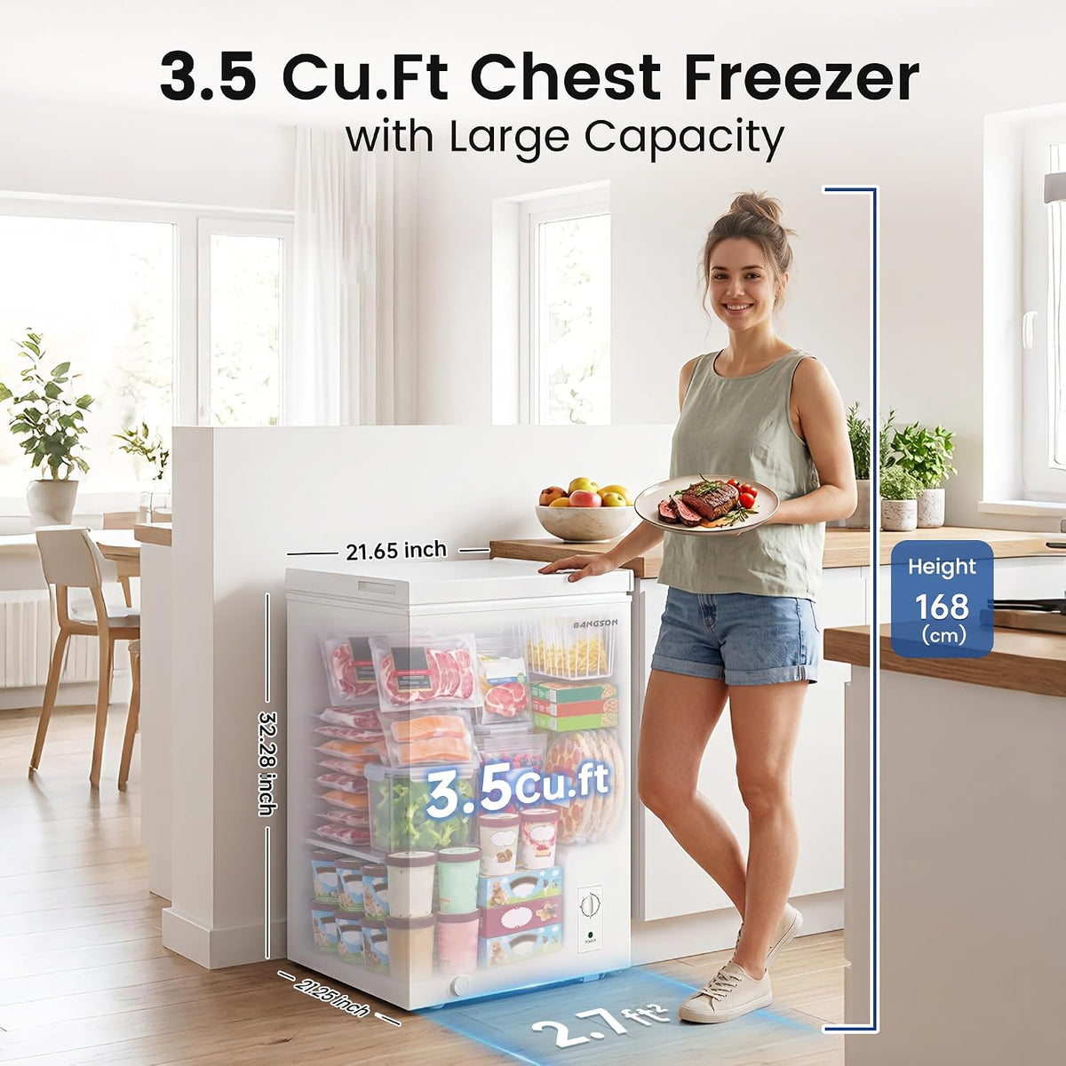 BANGSON 3.5 Cu.Ft Chest Freezer for Apartment, White