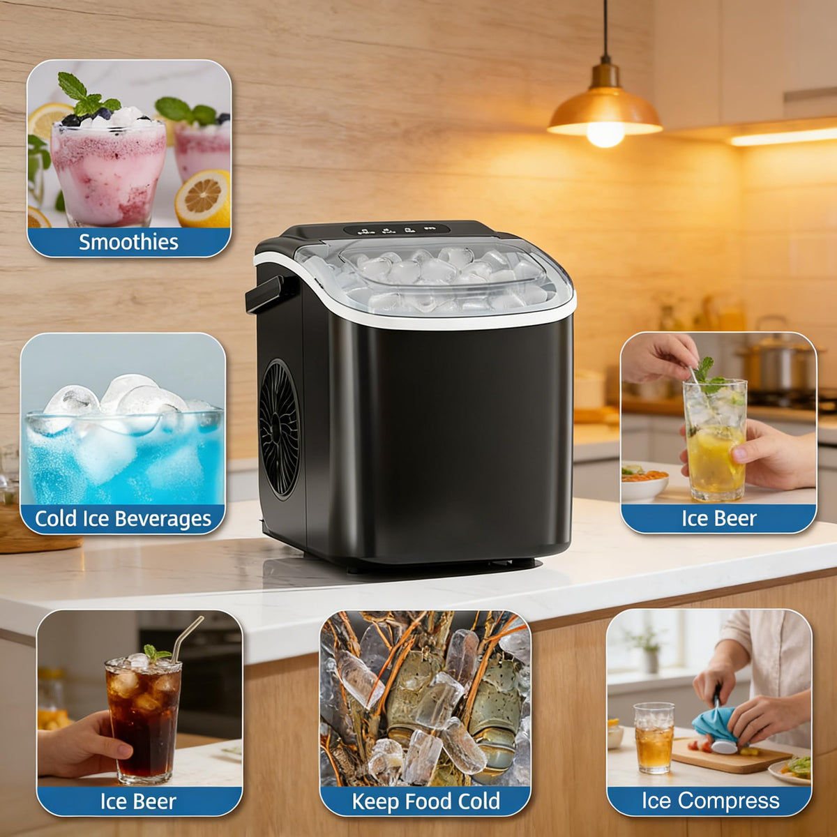 Antarctic Star Portable Ice Maker Countertop, 18Lbs/24H Self-Cleaning Ice Machine with One-Touch Operation & Ice Scoop Included, for Home Kitchen Office, Black