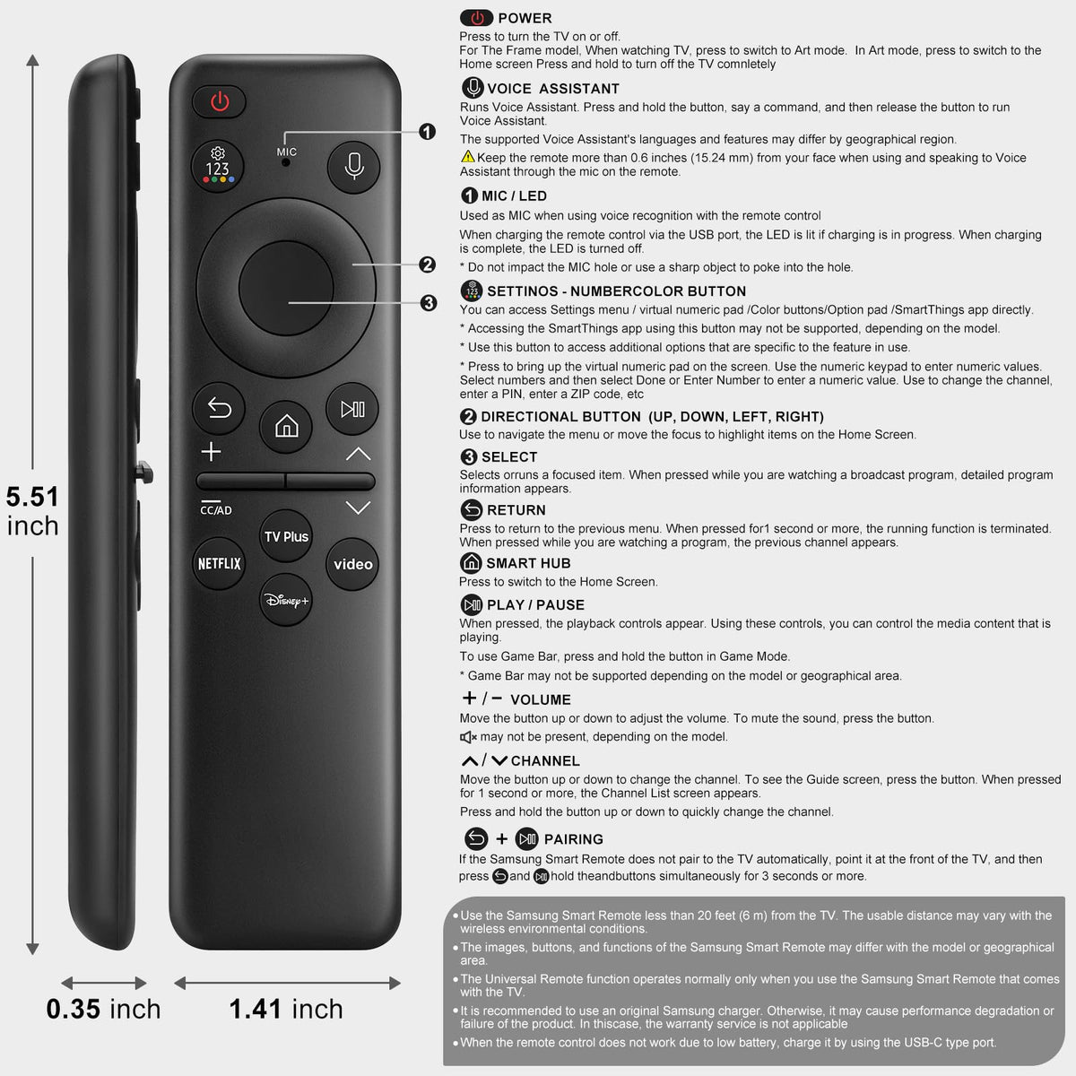Universal for Samsung-TV-Remote-Control Replacement,Compatible with All Samsung Smart Frame Curved QLED TVs