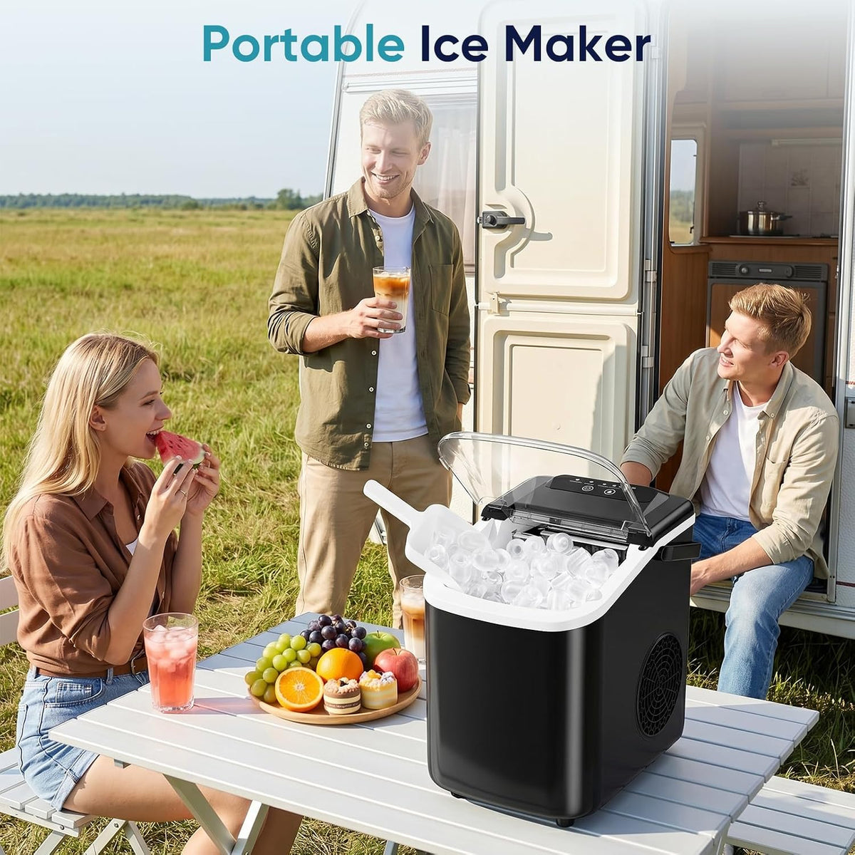 DUMOS Ice Makers Countertop Ice Machine with Portable Handle Compact Size