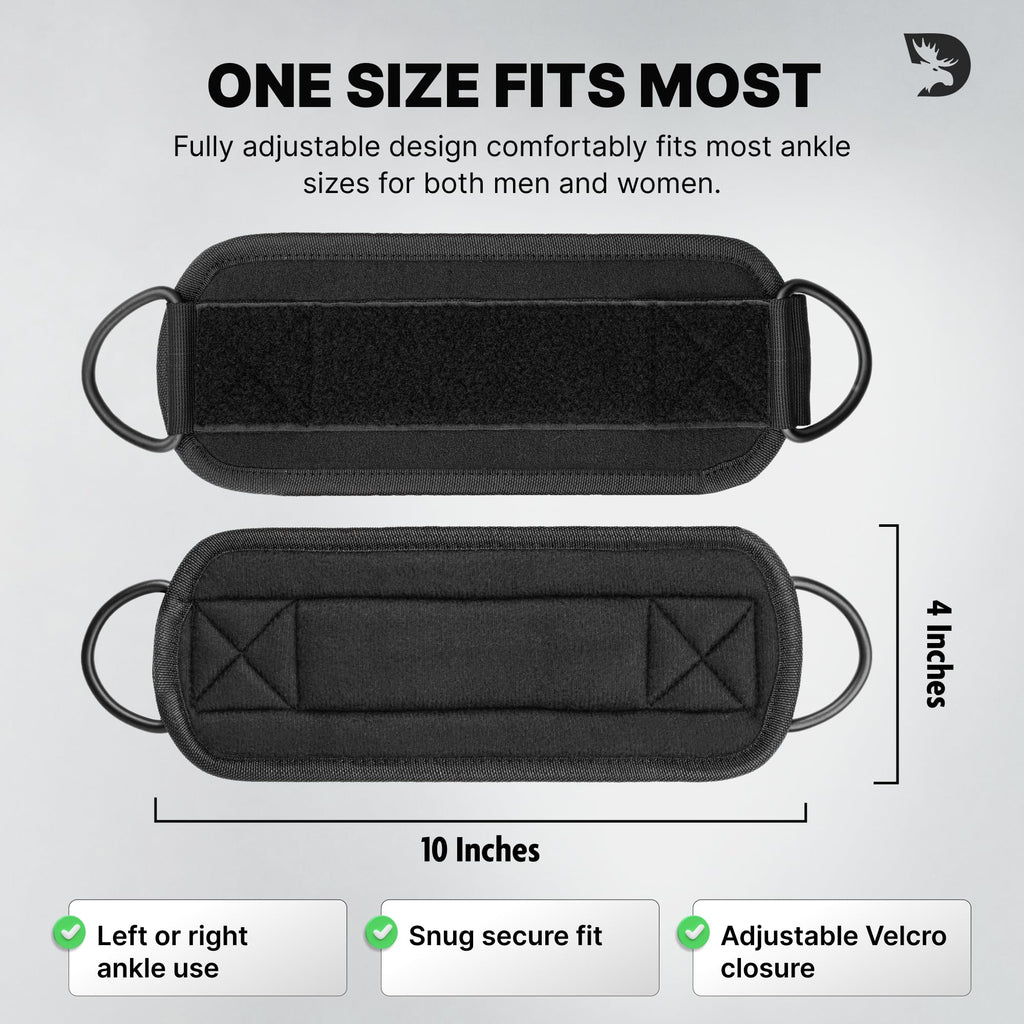 DMoose Fitness Ankle Strap for Cable Machine - One Size Fit with Premium Padding Cuffs - Cable Kickback Ankle Straps - Gym Attachments & Lower Body Exercises