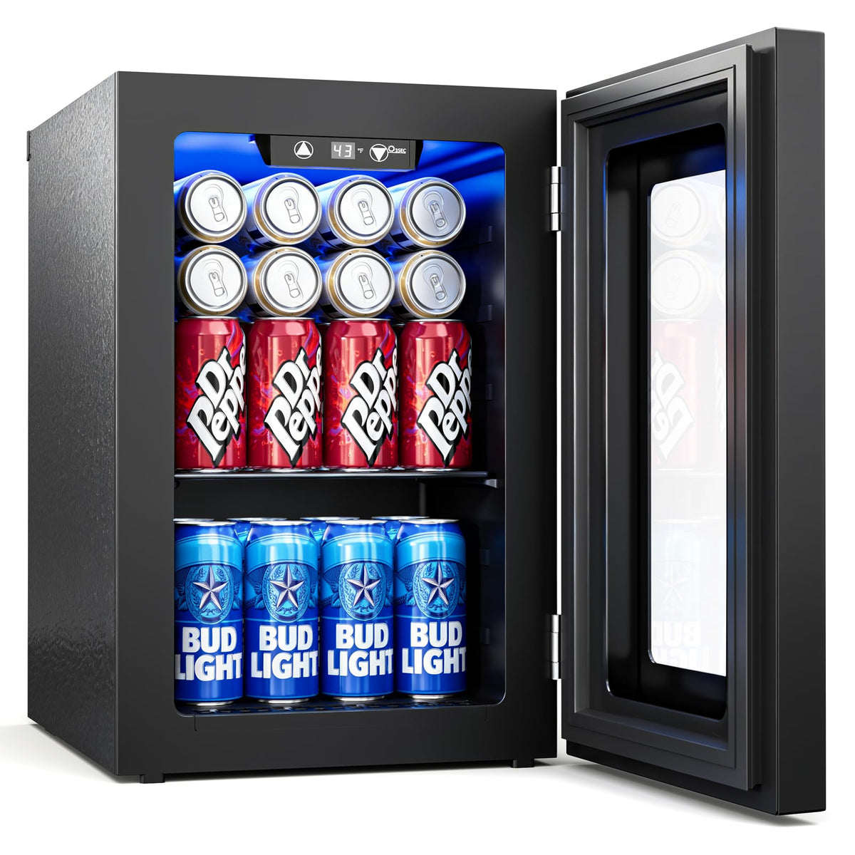 2.5 Cu.Ft Beverage Fridge, Glass Door Mini Fridge, Silver, 96 Can