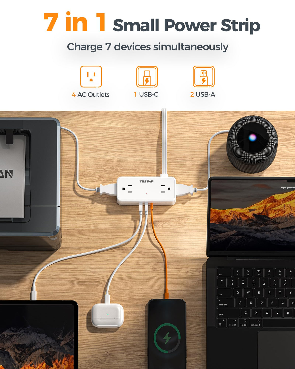 TESSAN Extension Cord 10 FT, Power Strip with 900J Surge Protection, Grey