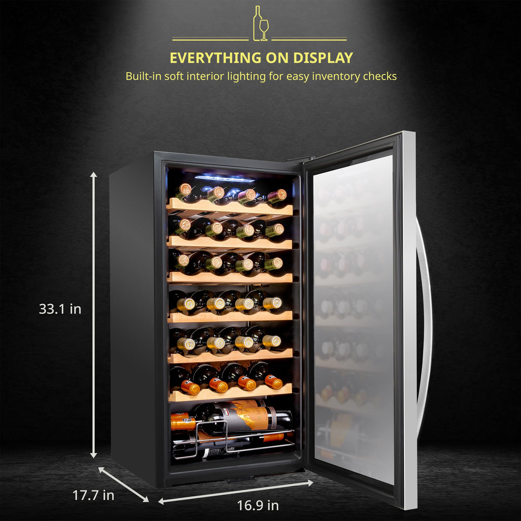 SCHMÉCKÉ 12 Bottle Compressor Wine Cooler Refrigerator w/Lock - Large Freestanding Wine Cellar For Red, White, Champagne or Sparkling Wine - 41f-64f Digital Temperature Control Fridge Stainless Steel