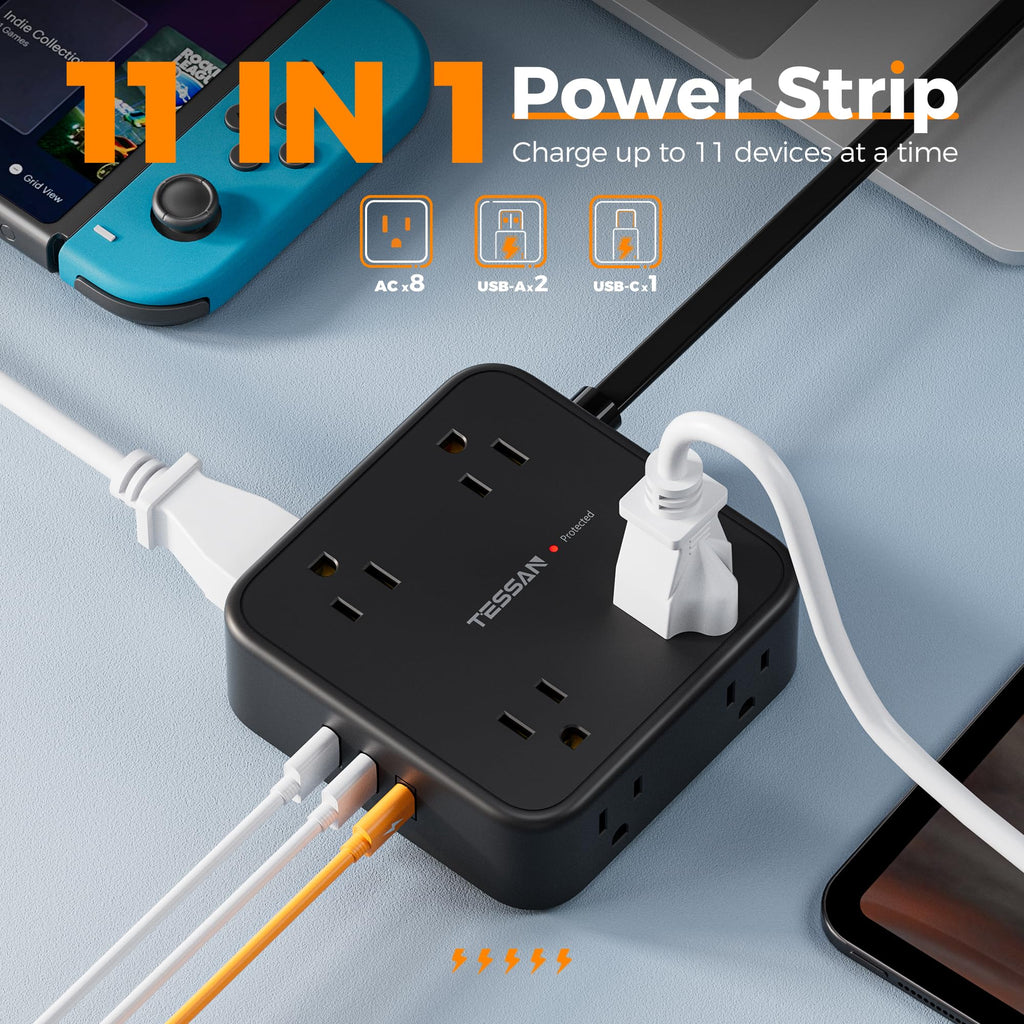 TESSAN Surge Protector Power Strip with 900J Surge Protection, 5 Ft, Grey