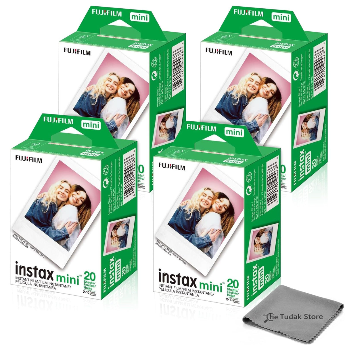 Fujifilm Instax Mini Instant Film, 20 Sheets – White Daylight ISO 800 for Instax Mini 13, 12, 11, 41 Cameras –Bundeld with The Tudak Store Microfiber Cleaning Cloth