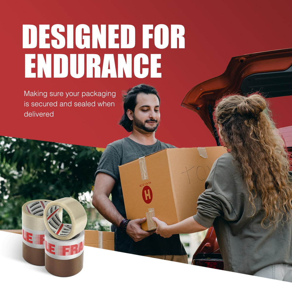 Merrimen Strong Heavy Duty Roll Pack Brown Packaging Tape, Secure Sticky Sealing Tape for Parcel Boxes, Moving Boxes, Large Postal Bags for Long Term Storage, (48MM x 66M) (3 rolls, Brown)