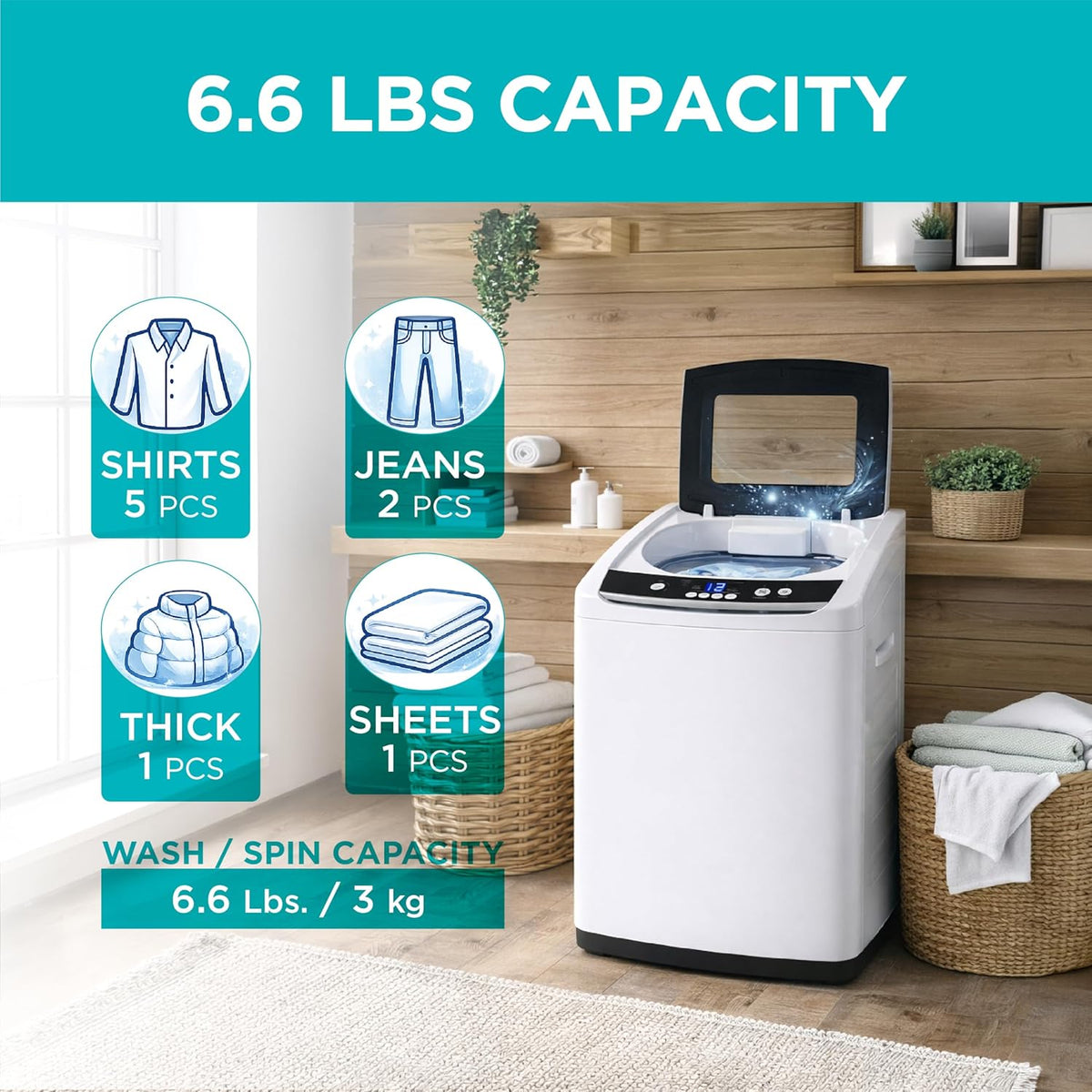 BLACK+DECKER 2.0 Cu. Ft. Portable Washer, 15.4 lb. Capacity, BPWM20W, White