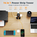 TESSAN Tower Power Strip Flat Plug with 1050J Surge Protection, 6 Ft, Black
