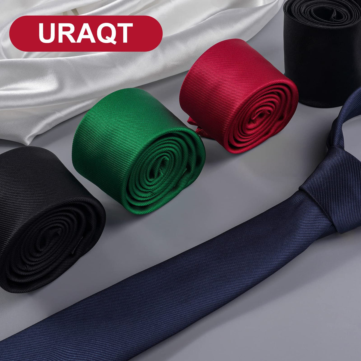 URAQT Men Solid Satin Necktie, 8cm Classic Formal Tie