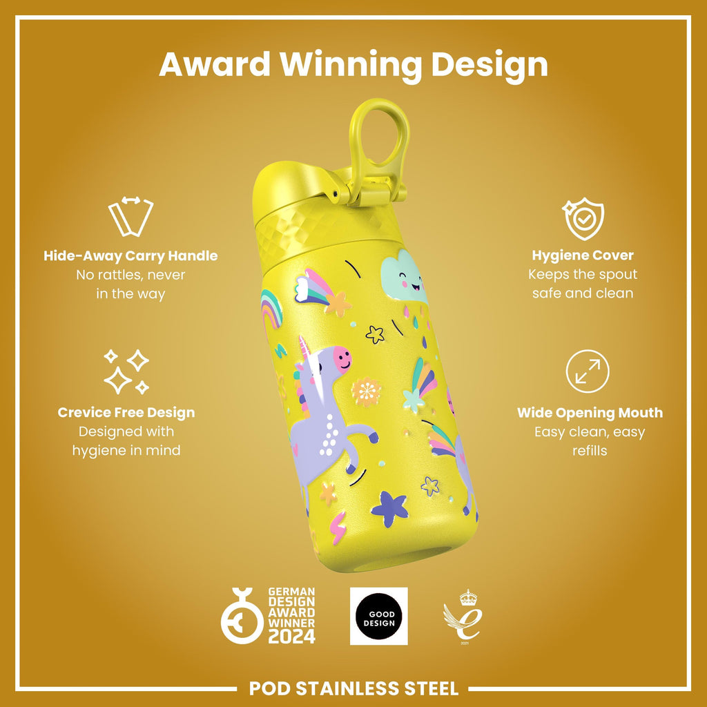 ION8 Lightweight Steel Kids Water Bottle, 400ml/13oz, Purple Unicorns
