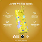 ION8 Lightweight Steel Kids Water Bottle, 400ml/13oz, Purple Unicorns