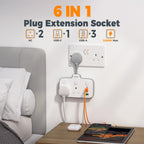 TESSAN USB Charger Plug Adapter UK (2 USB C), Double Plug Extension Socket