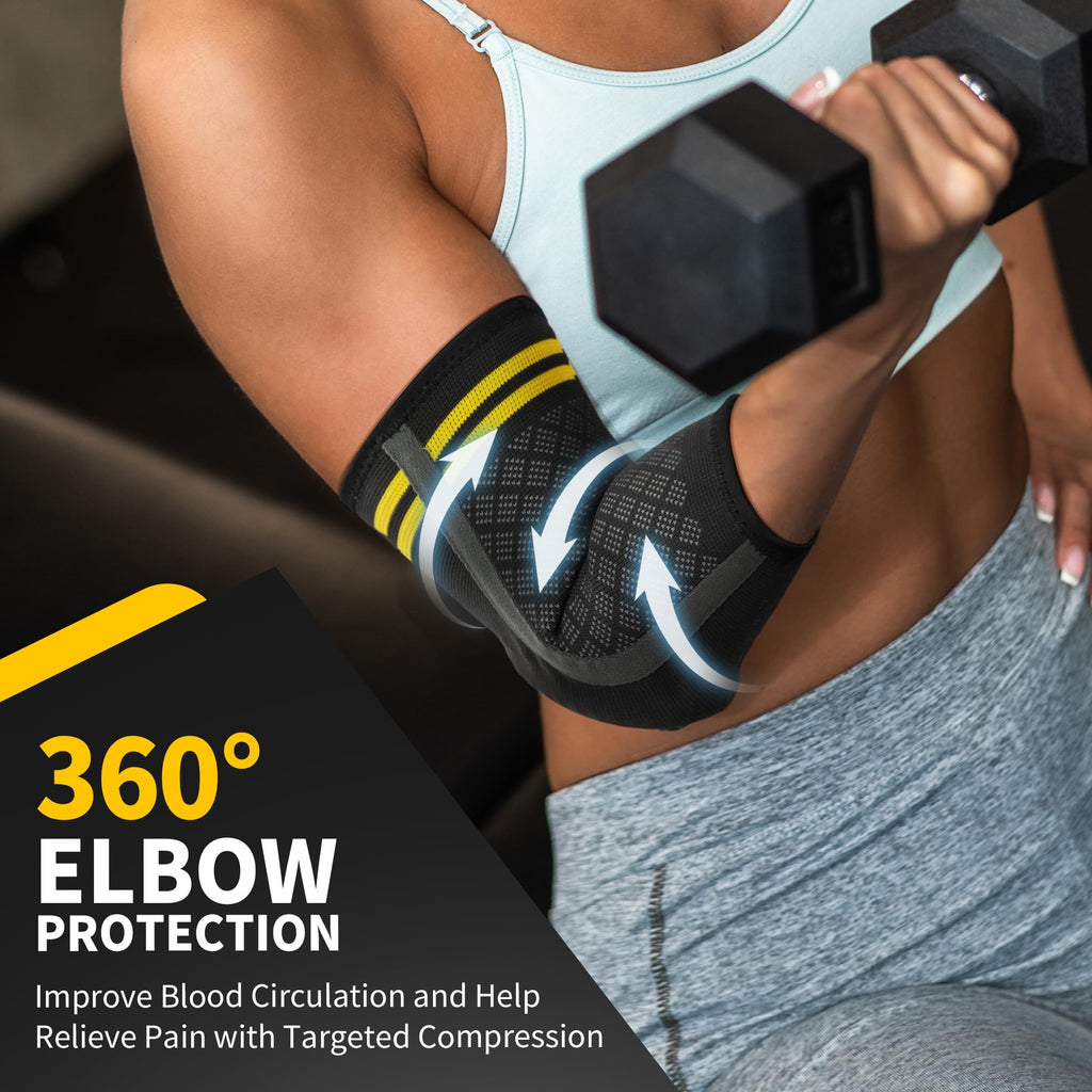 CAMBIVO Elbow Support for Men&Women 2 Pack, Upgraded Tennis Elbow Support Arm Sleeves with Gel Pad and Dual Stabilizers, Elbow Brace for Tennis, Weightlifting