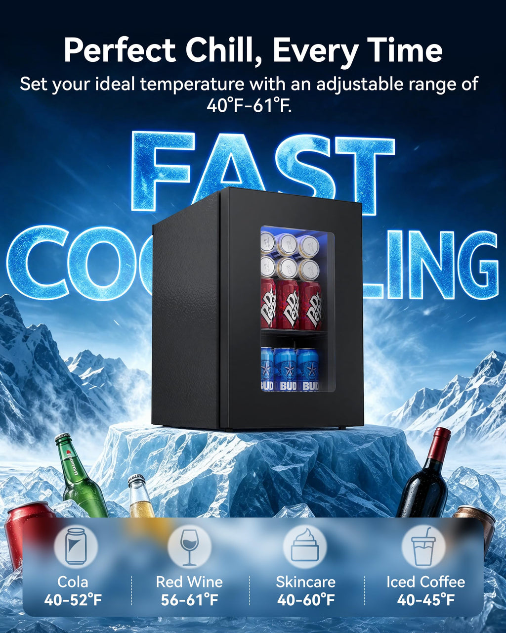 2.5 Cu.Ft Beverage Fridge, Glass Door Mini Fridge, Silver, 96 Can