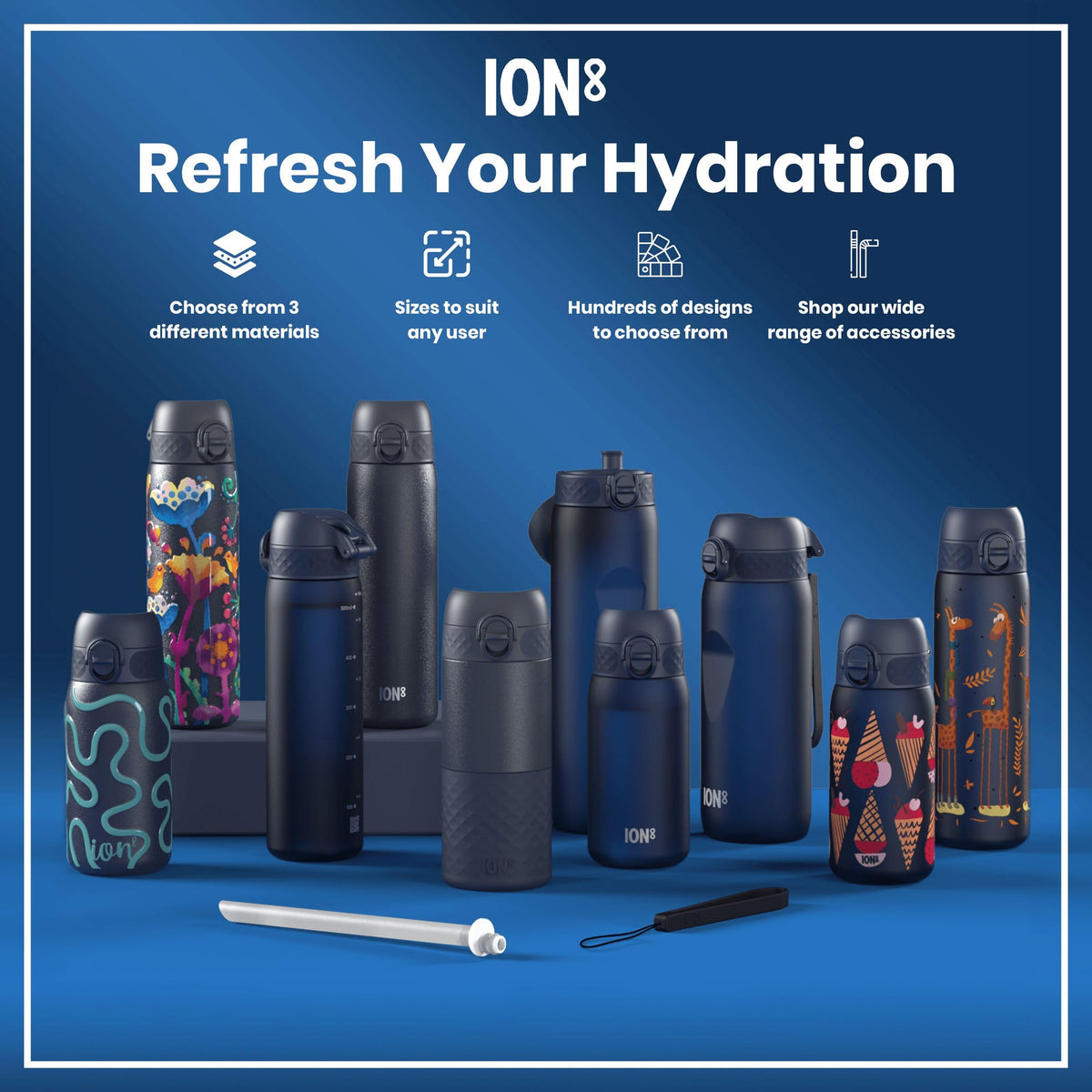 ION8 Lightweight Steel Kids Water Bottle, 400ml/13oz, Purple Unicorns