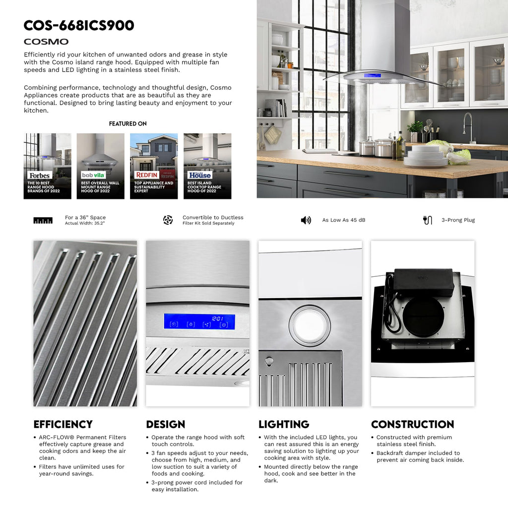 30 in. Lumin Coll 380 CFM Ducted Island Range Hood, LED, Stainless Steel