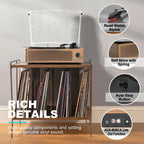 Seasonlife® Retro Vinyl Record Player with Stereo Speakers,Walnut Brown
