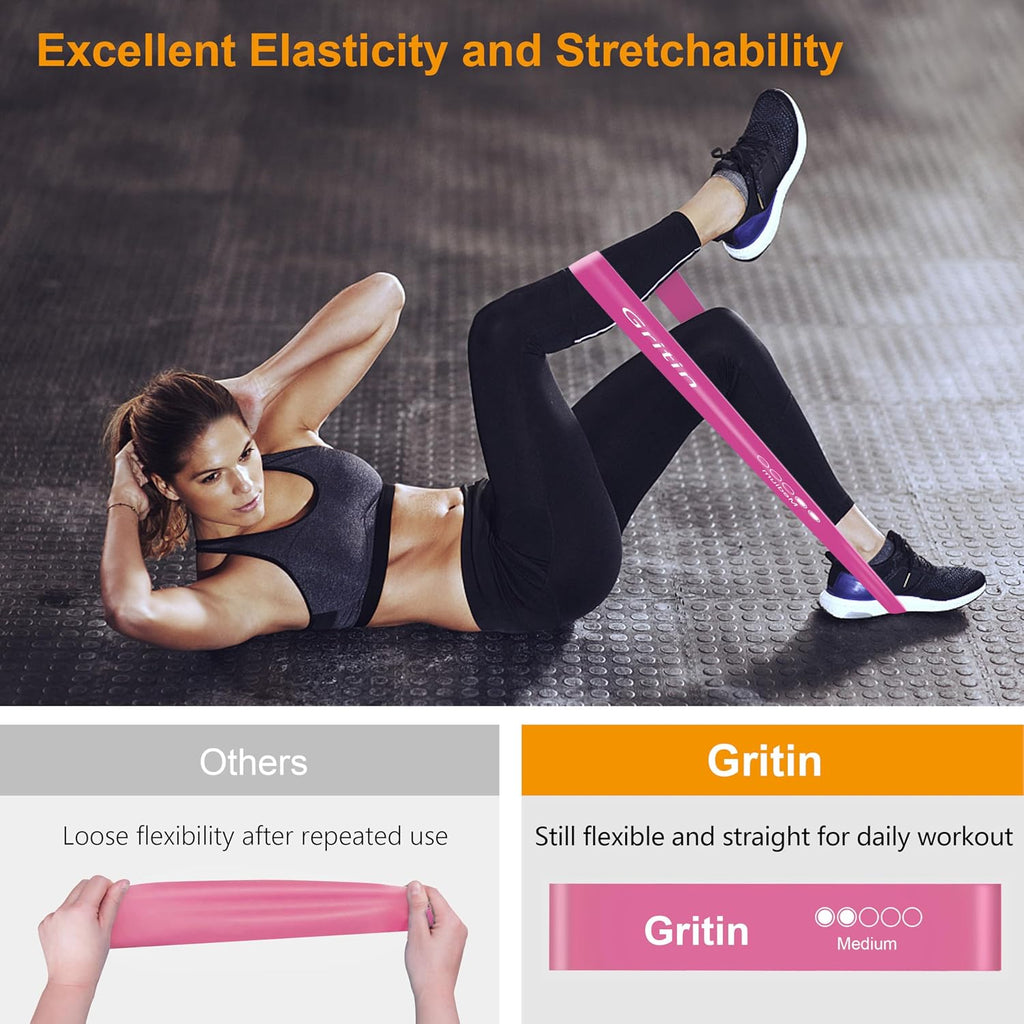 Gritin Resistance Bands, Set of 5 Skin-Friendly Resistance Exercise Band