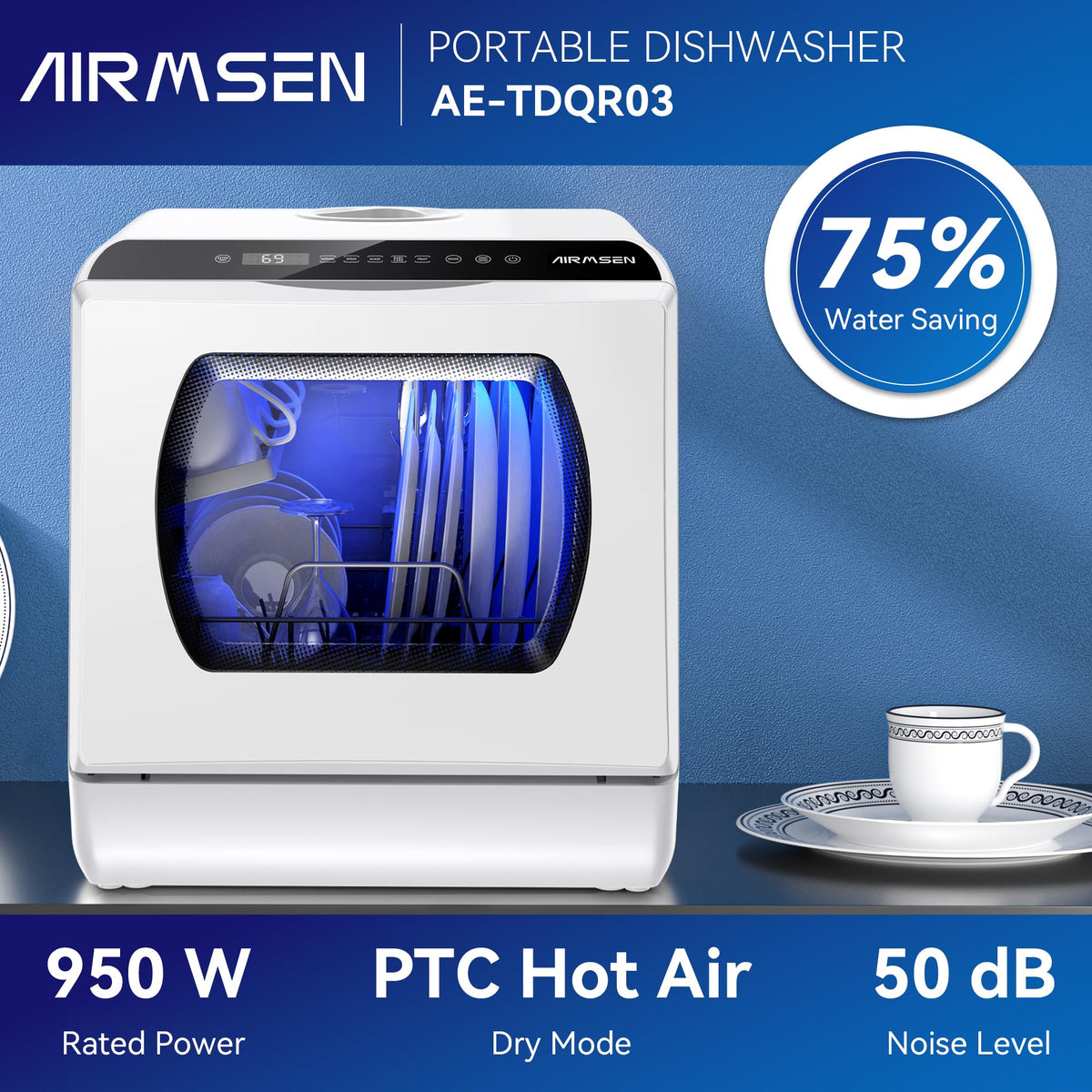 AIRMSEN Portable Countertop Dishwasher, No Hookup Needed