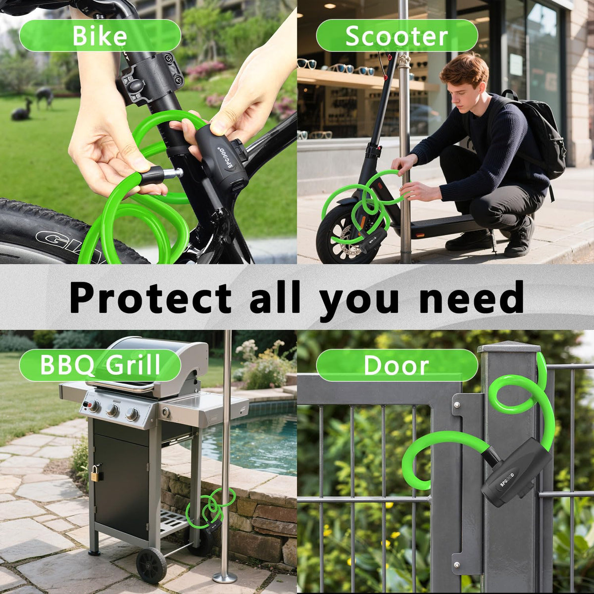 SPGOOD Bike Lock with 2 Keys, 12 mm Steel Cable Lock, 120 cm Length