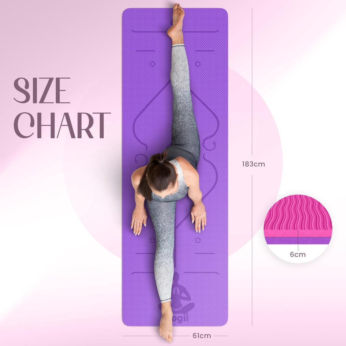 Yogii Yoga Mat - Non-Slip 6mm Thick TPE & Travel-friendly Yoga Mat - Perfect for Home & Gym Exercise Fitness & Pilates - With Laser Alignment Guides for Men & Women