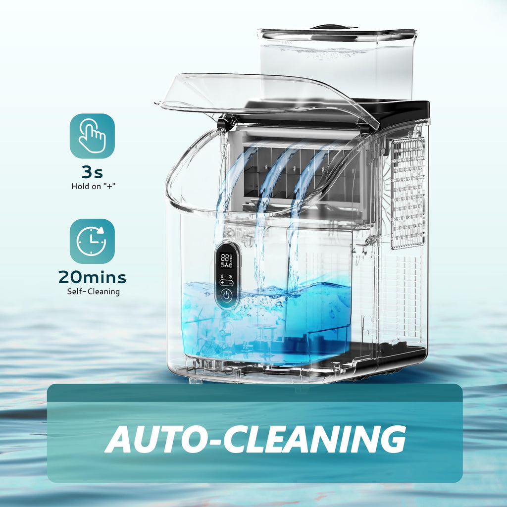 EUHOMY Countertop Ice Maker Machine with Handle, 26.4lbs Per Day, 9 Ice Cubes Ready in 6 Mins, Auto-Cleaning Portable Ice Maker with Basket and Scoop, for Home/Kitchen/Camping/RV (Black)