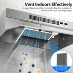 Tieasy Under Cabinet Range Hood 24 Inch, 400 CFM Stainless Steel Convertible Vent Hood with 2 Speed Exhaust Fan and Rocker Switch Control, Ducted/Ductless Kitchen Hood with Multiple Venting Options