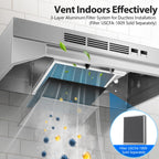 Tieasy Under Cabinet Range Hood 24 Inch, 400 CFM Stainless Steel Convertible Vent Hood with 2 Speed Exhaust Fan and Rocker Switch Control, Ducted/Ductless Kitchen Hood with Multiple Venting Options