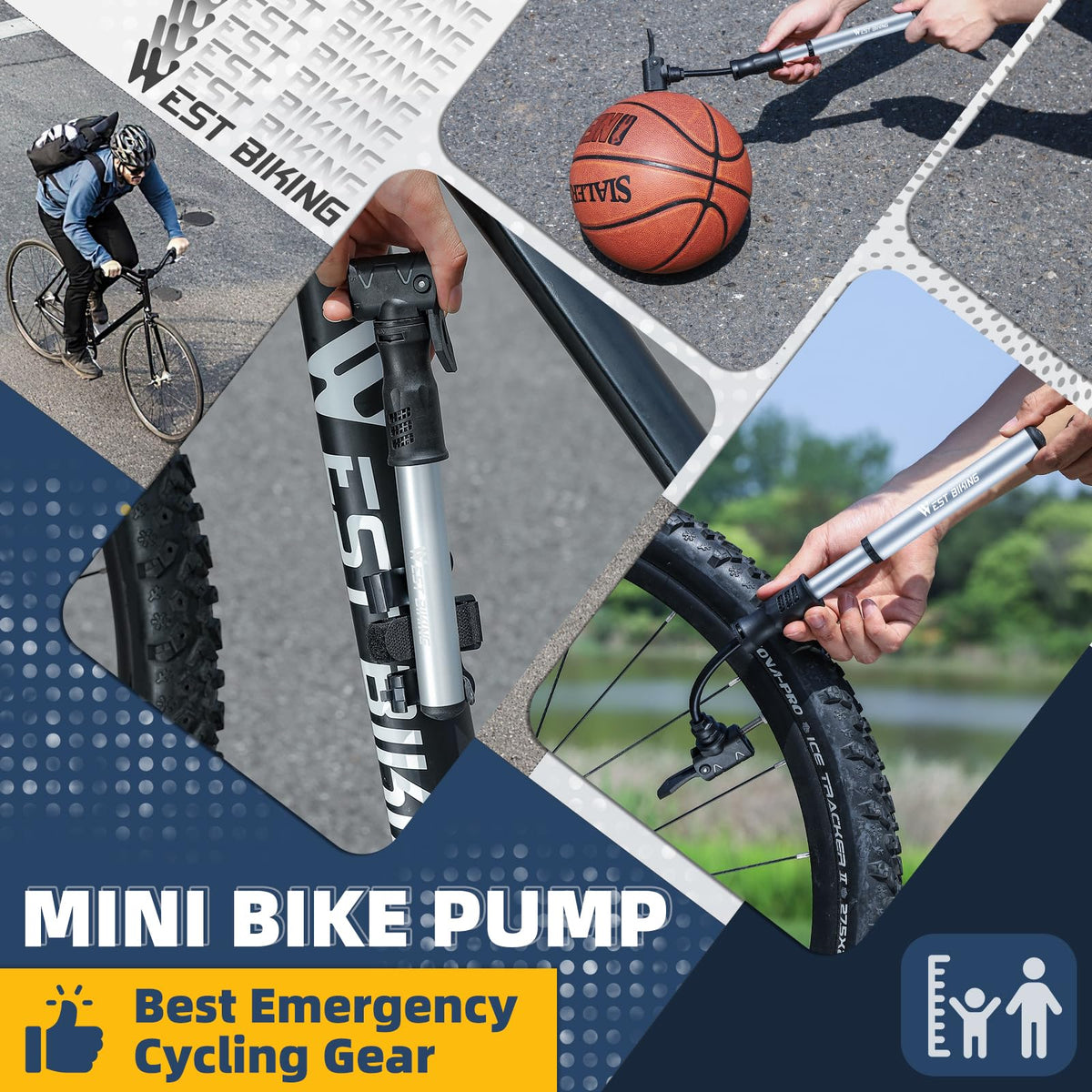 Bicycle Pump Mini Bike Pump Aluminum Alloy Cycle Pump for Presta & Schrader Valve, Portable Lightweight Bike Tyre Pump Fast Tyre Inflation Mini Air Pump For Mountain Road Bike Ball Pump