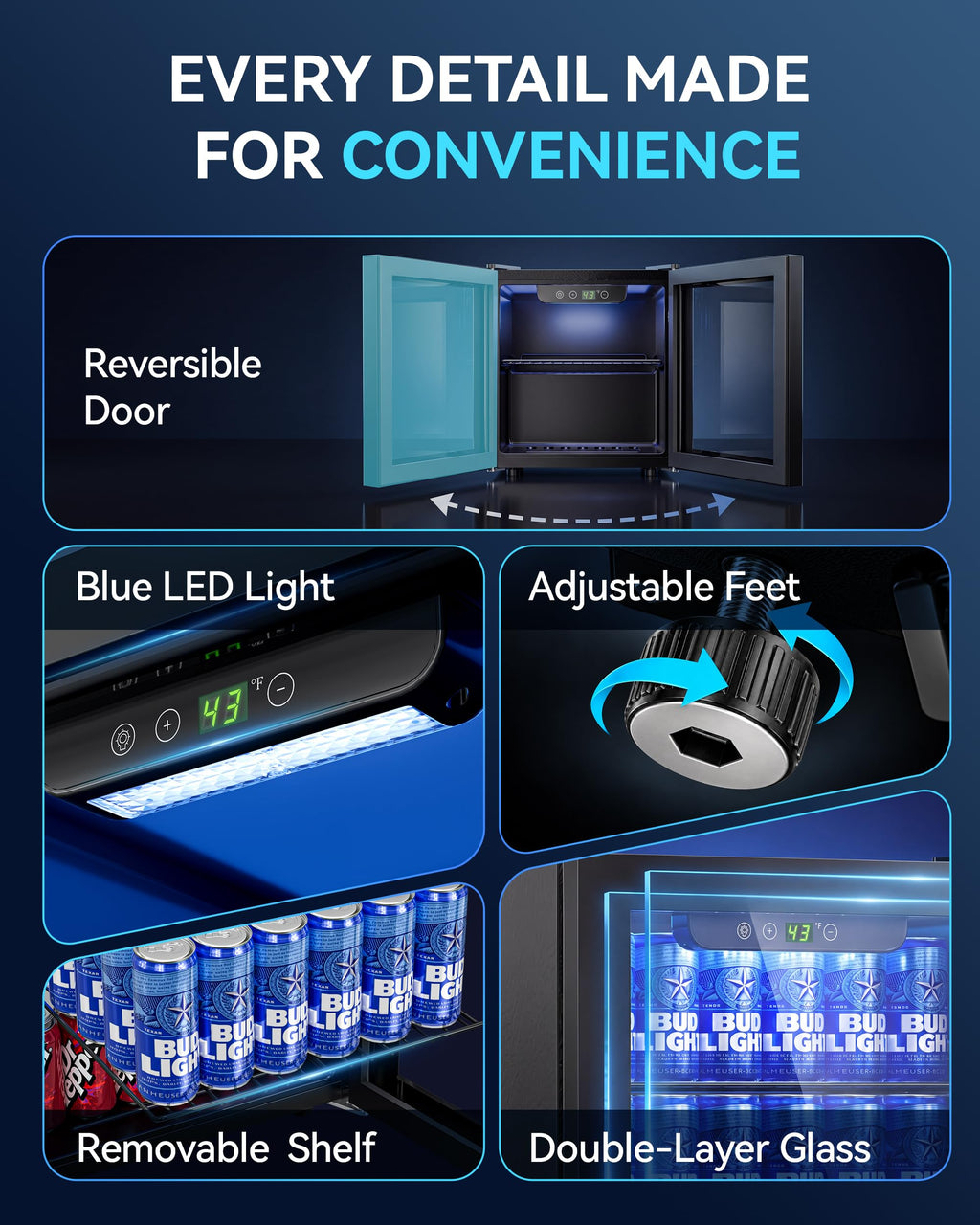 2.5 Cu.Ft Beverage Fridge, Glass Door Mini Fridge, Silver, 96 Can