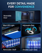 2.5 Cu.Ft Beverage Fridge, Glass Door Mini Fridge, Silver, 96 Can