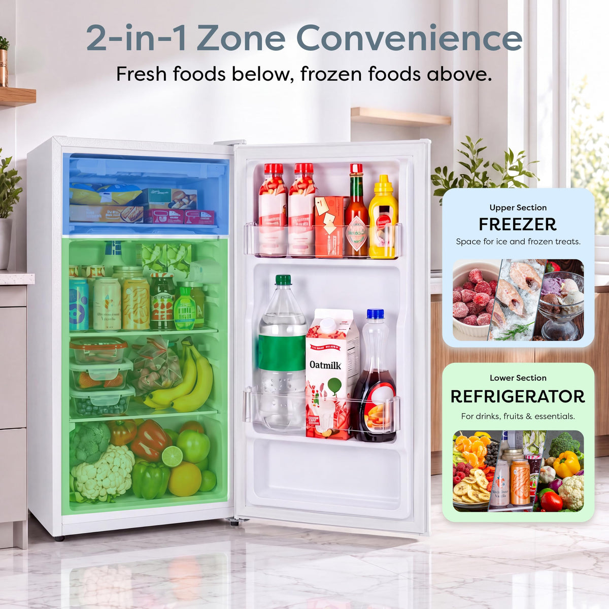 Igloo 2.6 Cu.Ft Mini Fridge with Freezer- Single Door Compact Refrigerator with Glass Shelves for Homes, Dorms & Offices- Keep Snacks, Drinks & Frozen Foods Cool with Temperature Control Fridge- White