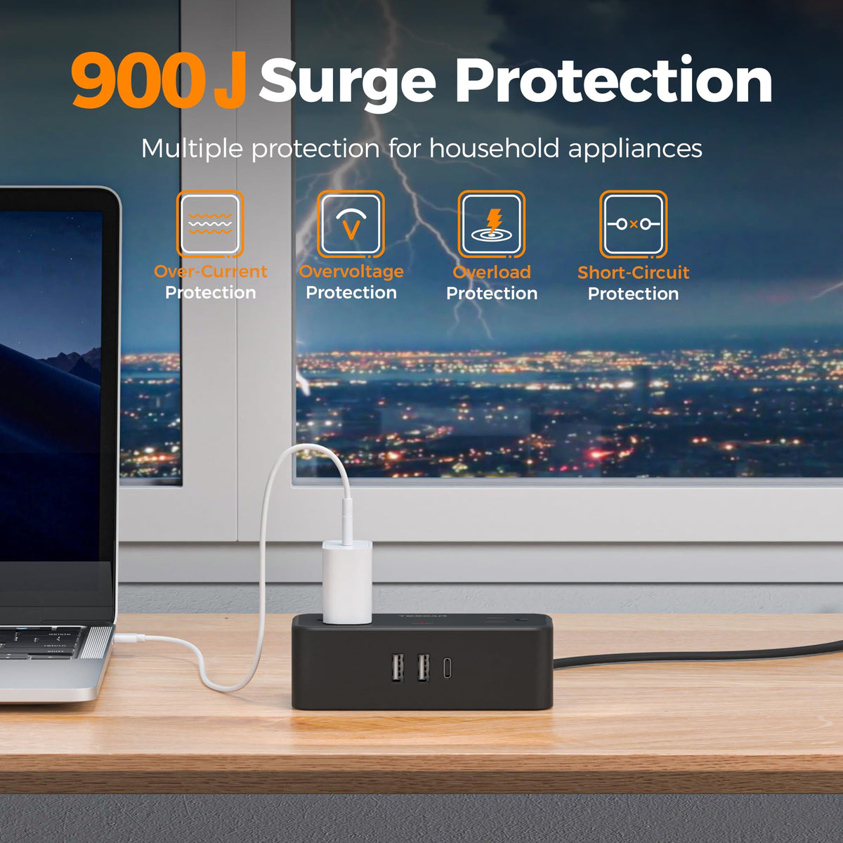 TESSAN Extension Cord 10 FT, Power Strip with 900J Surge Protection, Grey