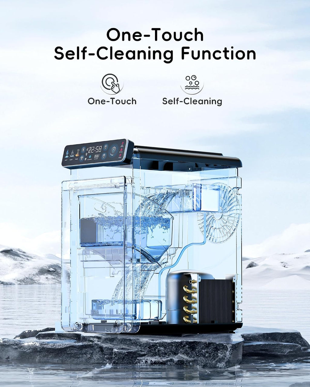 ecozy Small Ice Maker with Full-Color Panel & Timer Function, 26 lbs/Day