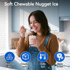 Electactic Nugget Ice Maker Countertop, 35Lbs/24H, Ready in 7 Mins Pebble Ice Maker Machine, Self-Cleaning Pellet Ice Maker with Ice Scoop&Basket, Countertop Sonic Ice Makers for Home, Stainless Steel