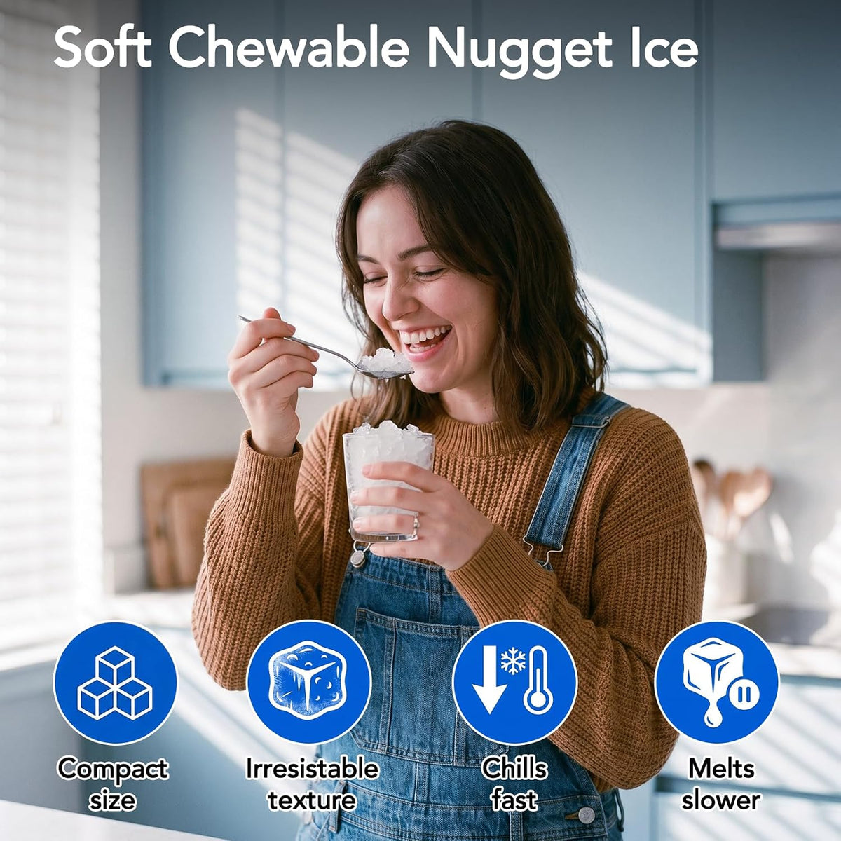 Electactic Nugget Ice Maker Countertop, 35Lbs/24H, Ready in 7 Mins Pebble Ice Maker Machine, Self-Cleaning Pellet Ice Maker with Ice Scoop&Basket, Countertop Sonic Ice Makers for Home, Stainless Steel