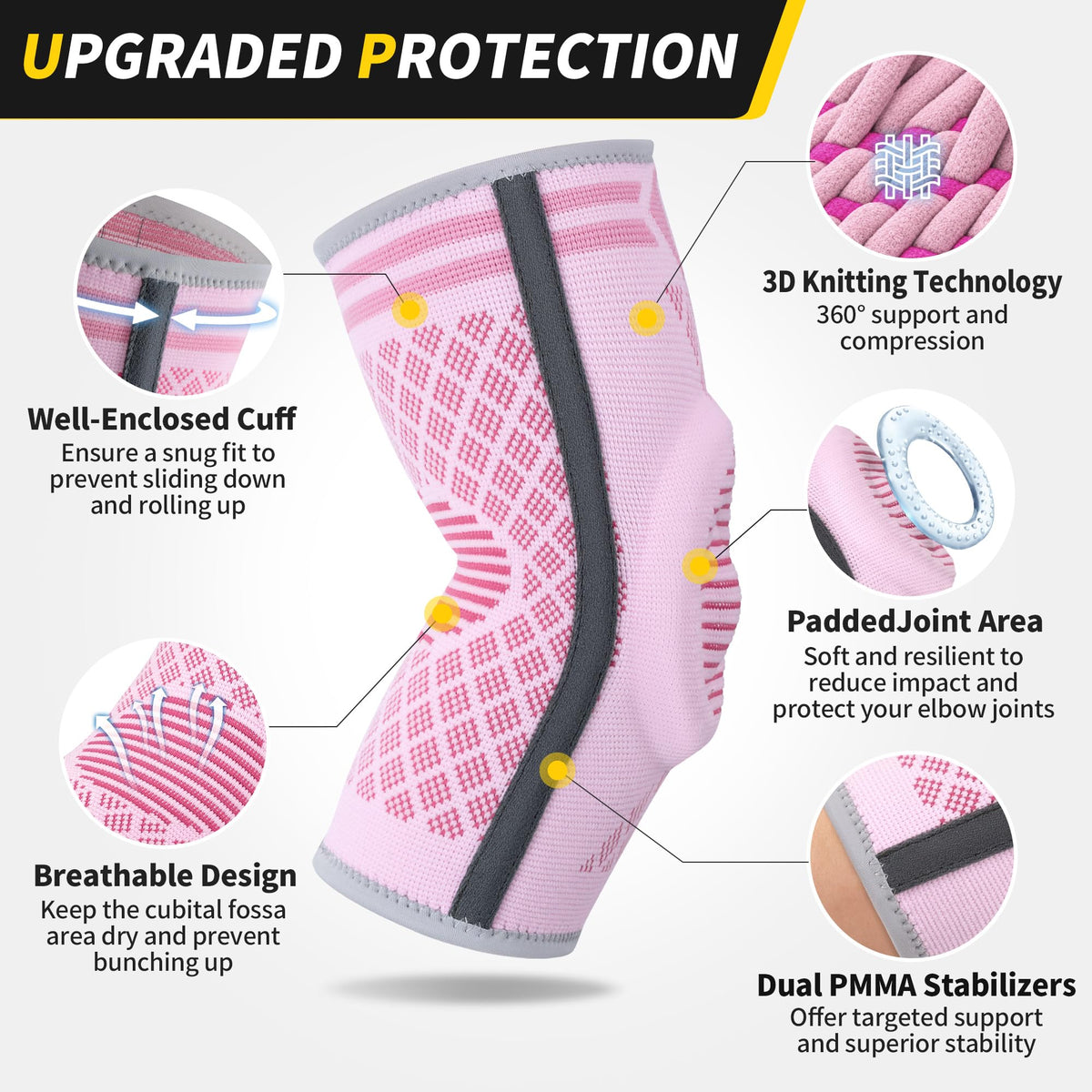 CAMBIVO Elbow Support for Men&Women 2 Pack, Upgraded Tennis Elbow Support Arm Sleeves with Gel Pad and Dual Stabilizers, Elbow Brace for Tennis, Weightlifting