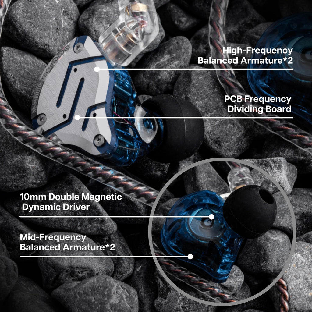 Linsoul KZ ZS10 Pro, 4BA+1DD 5 Driver in Ear Monitor, HiFi Wired Earbuds, Gaming Earbuds, Hybrid IEM Earphones with Stainless Steel Faceplate, Detachable Cable for Musician(with Mic, Dark Black)